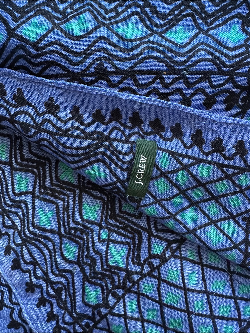 J. Crew Blue and Teal Geometric Print Oblong Scarf
